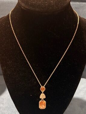 Vintage SAQ Amber Rhinestone Tiered Pendant Necklace